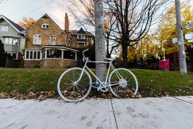 Ghost bike at the site of a cyclist death
