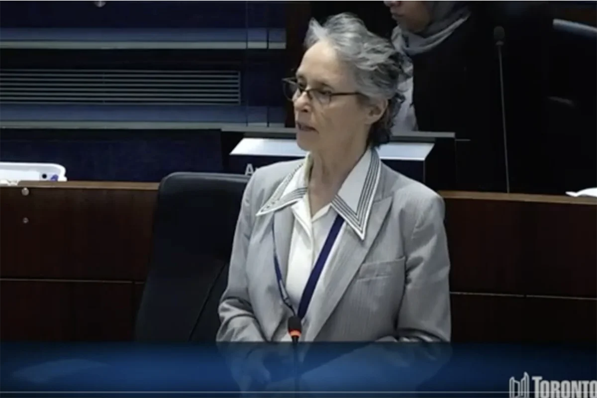 Woman speaking at council meeting